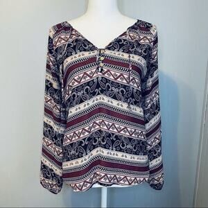 Charlotte Russe Long Sleeve Paisley Boho Top